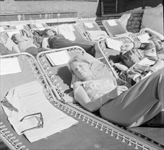 Kleine Scheidegg, tourists enjoying the sun, 1950.