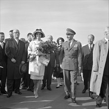 Farah Diba and Reza Pahlavi arriving in Zurich, 1961.