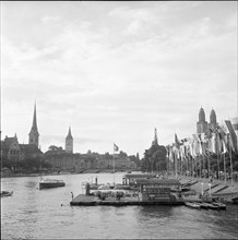 Boat hire, rental at the Limmat, Zurich 1958.