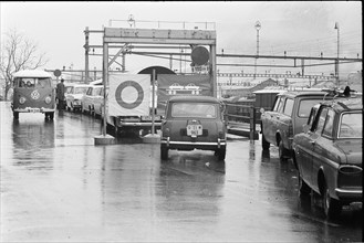 Car loading in Erstfeld, Gotthard route; 1967.