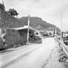 Road on the left shores of the Walensee under construction, 1959.