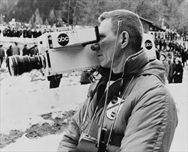 Ski race, camera man, television camera, 1964, Innsbruck.