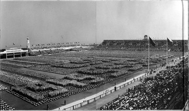 Spartakiade, Prague, mass gymnastic performance, 1955.