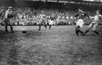 International match Switzerland - Sweden, Geneva, 1950: Svensson, Nilsson, Friedlander, scorer