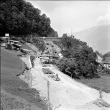 Road on the left shores of the Walensee under construction, 1959.