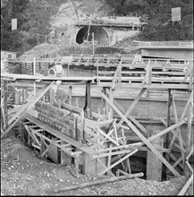 Muhlehorn GL, Road on the left shores of the Walensee under construction, 1957.