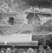 Muhlehorn GL, Road on the left shores of the Walensee under construction, 1957.