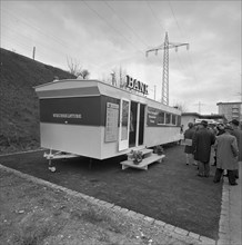 Bank change office in a mobile interim solution: a camper, Basle 1966.