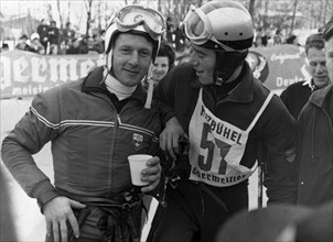 Hahnenkamm race Kitzbuhel, 1962: The winner Forrer, A. Leitner.