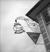 Inn sign in Chevenez, Berner Jura, around 1950.