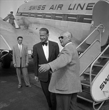 UN secretary general Dag Hammarskjold arriving for the Geneva Summit 1955.