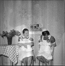 Children's nurses with the babies born New Years night, Zurich 1965.