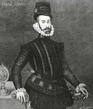 Hernan Cortes (1488-1547). Spanish conquistador of the Aztec empire. Portrait. Engraving by Arturo