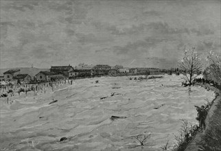 History of Spain. Madrid. Flood of the Manzanares River. Aspect of the river in the environs of the