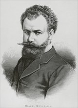 Mihaly Munkacsy (1844-1900). Hungarian painter. Portrait. Drawing by Badillo. Engraving by Arturo