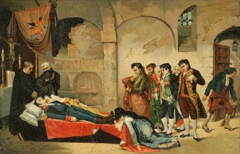 Peninsular War (1808-1814). Madrid. The corpses of Daoiz and Velarde in the crypt of St. Martin's