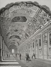 Paris, France. Louvre Palace. The Apollo Gallery. Engraving by A. Gusmand. ""Los Heroes y las