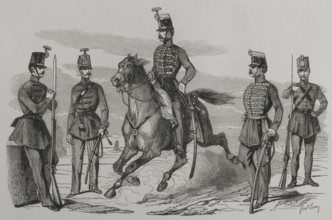 Hungarian Cavalry and Infantry in 1849. Engraving by Janet Lange. ""Los Heroes y las Grandezas de