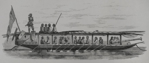 Illanoan Pirates from Tampassook, Borneo. Engraving after the original by Samuel Francis Marryat