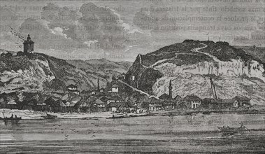 Nikopol. General view of the city on the shores of the Danube River, on present-day Bulgarian