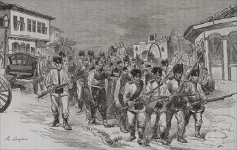 Russo-Turkish War (1877-1878). Nikopol. Transport of water to the Russian camp by Turkish