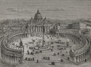 Vatican City. St. Peter's Square. Drawing by H. Catenacci. Engraving by Gauchard. ""History of the