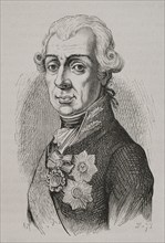 Aleksandr Suvorov (Aleksandr Vasilievich Suvorov) (1729-1800). Russian marshal. Portrait. Engraving