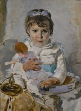 Ignacio Pinazo (1849-1916). Spanish painter. Girl with a Doll, ca. 1890. Oil on canvas, 69.5 x 51