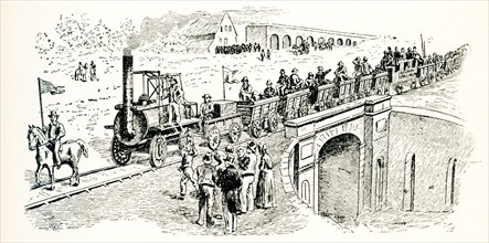 First Train on the Stockton and Darlington Railway - 1825 drawn by Stevenson’s ‘No. 1’. The world's