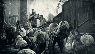 This 1899 illustration shows: “Burning of Chicago - Greatest Fire in History.” The Great Chicago