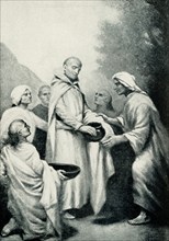 This 1899 illustration shows: “Buddha and Five Ascetics.” For the six years, Siddhartha (the