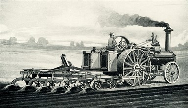 This 1899 illustration shows a steam plow in Dakota. efore tractors were developed in the early