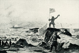 This 1899 image shows Captain Wilkes discovering the Antarctic continent.  From 1838 to 1842,