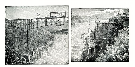 The 1899 cpation for these images reads: “Cantilever Bridge Niagara Falls as in course of