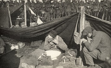 This photo shows Private Peat who fought in World War I. The caption reads: “Close shave in