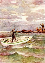 The caption for this 1902 image is: Drifting out to Sea. It is from The Cruise of the Dolphin, from