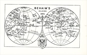 This illustration shows Behaim's globe in 1492. Martin Behaim (1459-1507), also known as Martin von