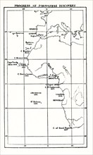 This map shows the progress of Portuguese discovery during the age of exploration.