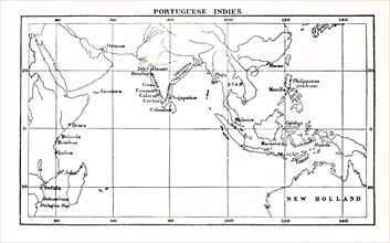 This map shows the Portuguese exploits in the Indies - the waters and lands around India during the