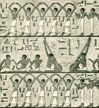 Men and women singers, flute-players, harpists, and dancers from the tomb of Ti (also spelled TY).