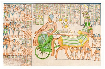 This colored chariot bas-relief is from  the gallery south of the peristyle in Thebes at Medinet