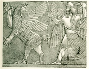 This ancient Assyrian relief shows the god Bel-Merodach (also spelled Marduk), armed with the