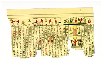 The caption on this 1804 image reads: “Illustrated manuscript on papyrus in hieroglyphs.” The two