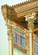 This 1903 illustration shows a  detail of the entablature of the hypostyle hall of Xerxes. A