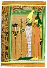 The caption on this 1903 image reads: “Osiris and Isis and Four Children of Horus.” It appeared in