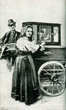 This 1895 illustration shows a piano organ-grinder. The organ grinder was a musical novelty street