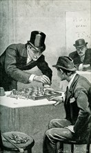 This 1895 illustration shows a scene from A Bid for Fortune by Guy Boothby, with caption: He half