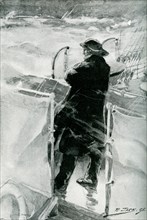 The caption for this 1895 image reads: A man all eyes and stern resolve. It illustrated The Grey