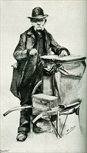 This 1895 illustration shows an old barrel-organ grinder. The organ grinder was a musical