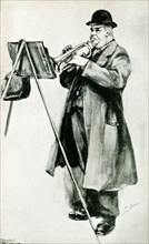 This 1895 illustration shows “A Melancholy Cornet Player.”.